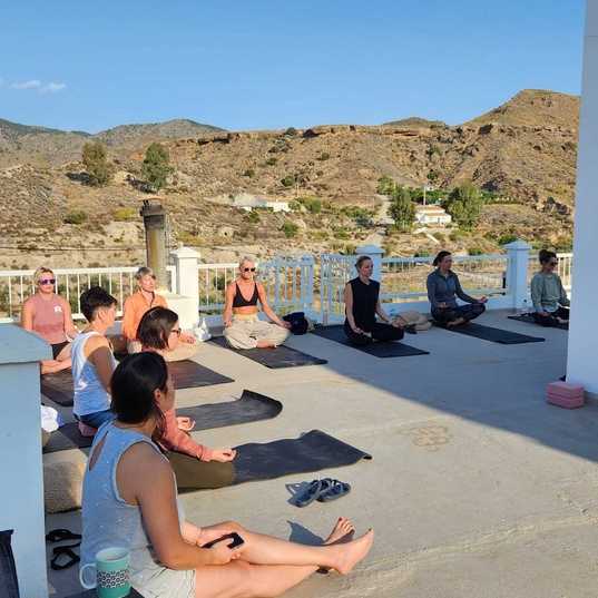Yoga overlooking the Almerian Hills at Casa Torreta Blanca Retreat Venue